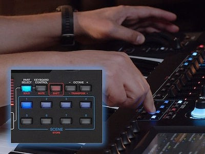 Bạn sẽ tìm thấy các nút Keyboard, Part và Scene Control chuyên dụng để điều khiển 16 Phần cho mỗi màn trình diễn