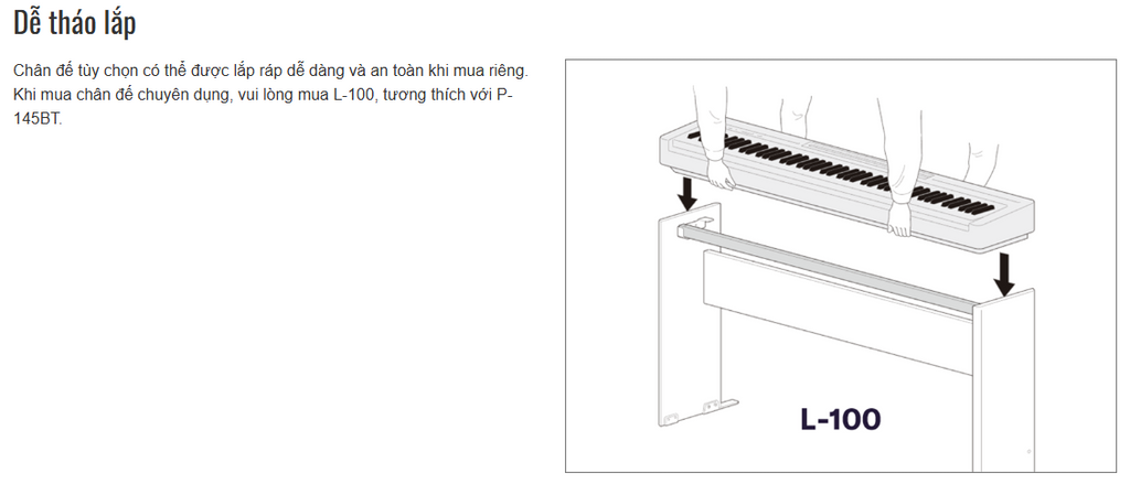 Tháo lắp dễ dàng trên Yamaha P145BT