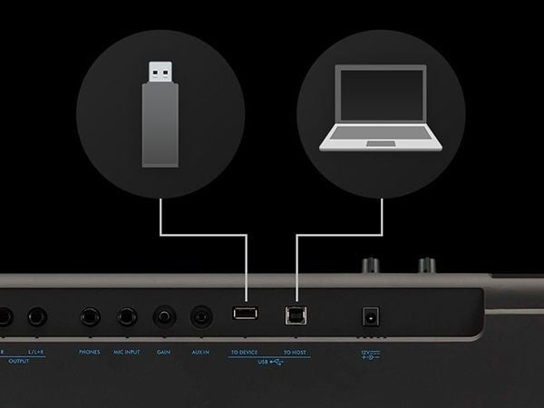 Sử dụng cổng USB To Device để ghi và phát lại các tệp nhạc từ ổ đĩa flash USB.