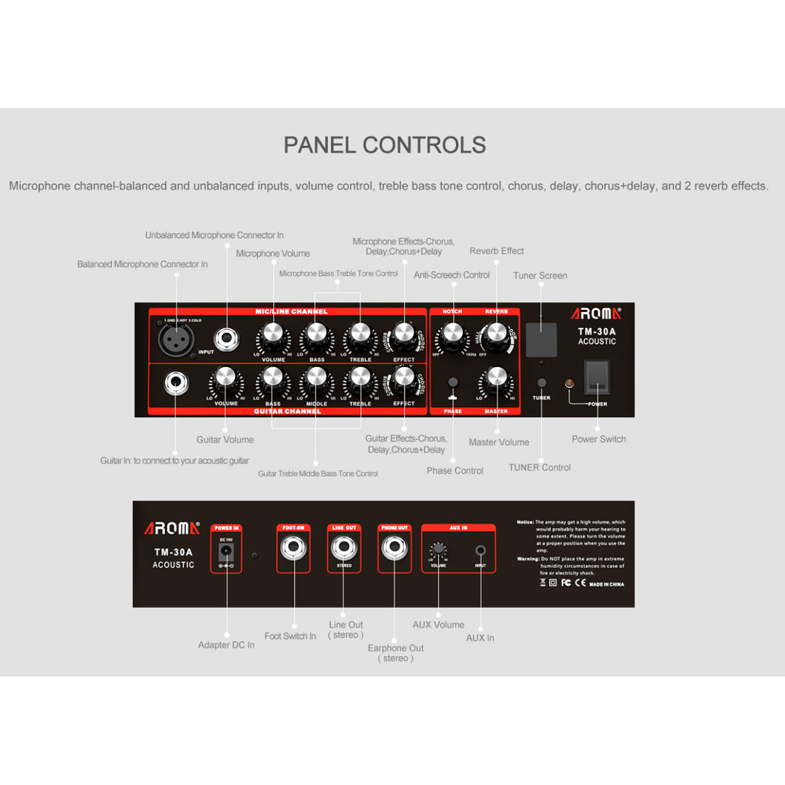 Amplifier Acoustic Guitar Combo Aroma TM-30A-Mai Nguyên Music