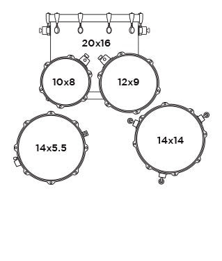Cấu hình bộ Trống Cơ Mapex AR504S Armory 5-Pc Shell Pack (20"/10"/12"/14"/14")