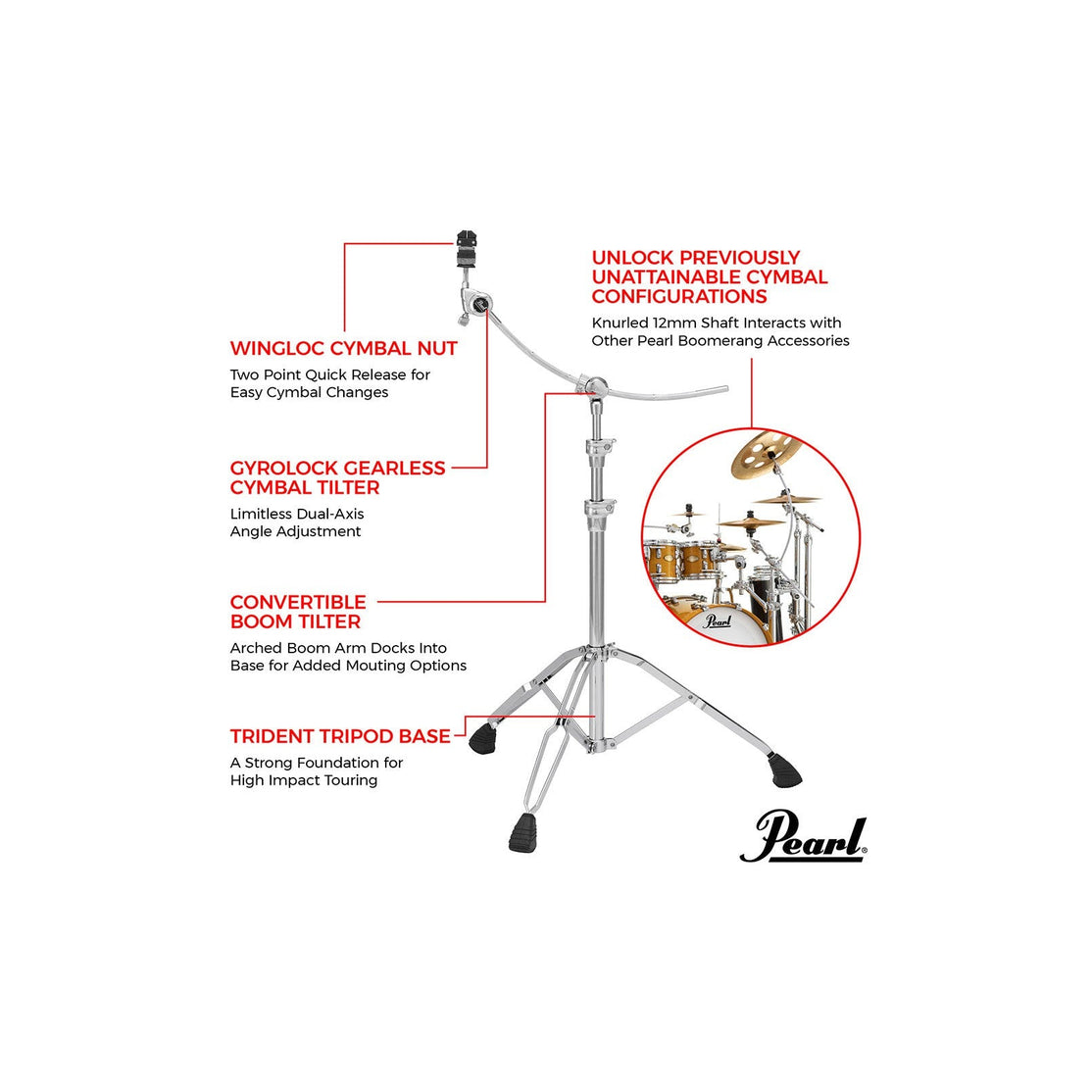 Chân Boom Pearl B1030C w/Boomerang Curved Arm-Mai Nguyên Music