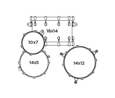 Cấu hình bộ Trống Cơ Mapex MA486S Mars Birch Bop 4-Pc Shell Pack (18"/10"/14"/14")