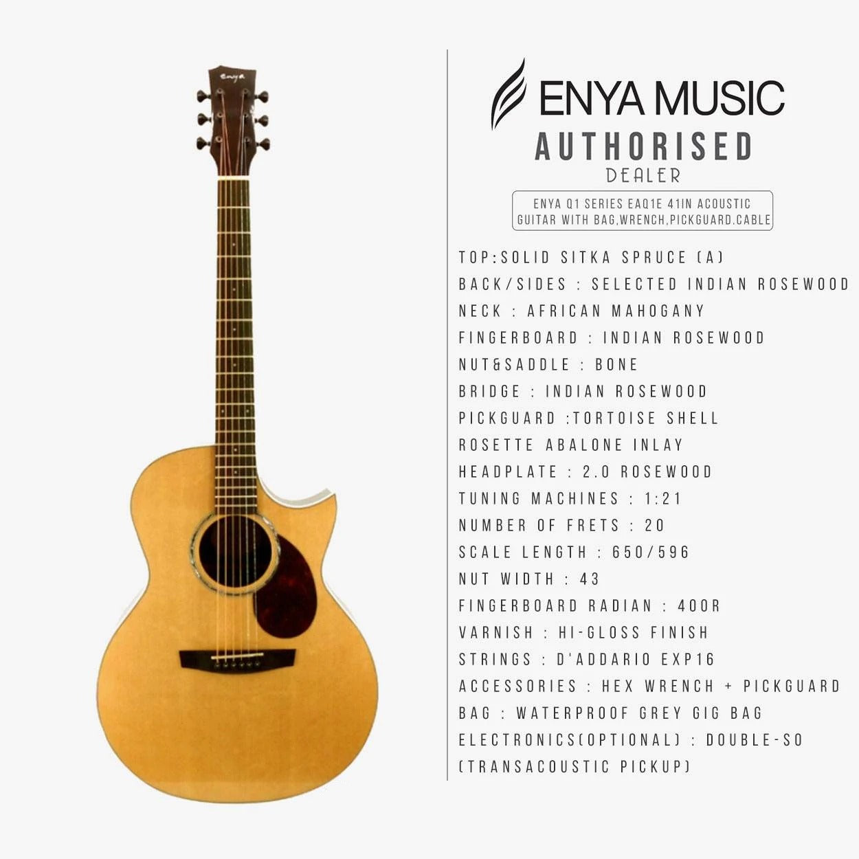 Đàn Guitar Acoustic Enya EA-Q1 EQ AcousticPlus - Size 41"-Mai Nguyên Music