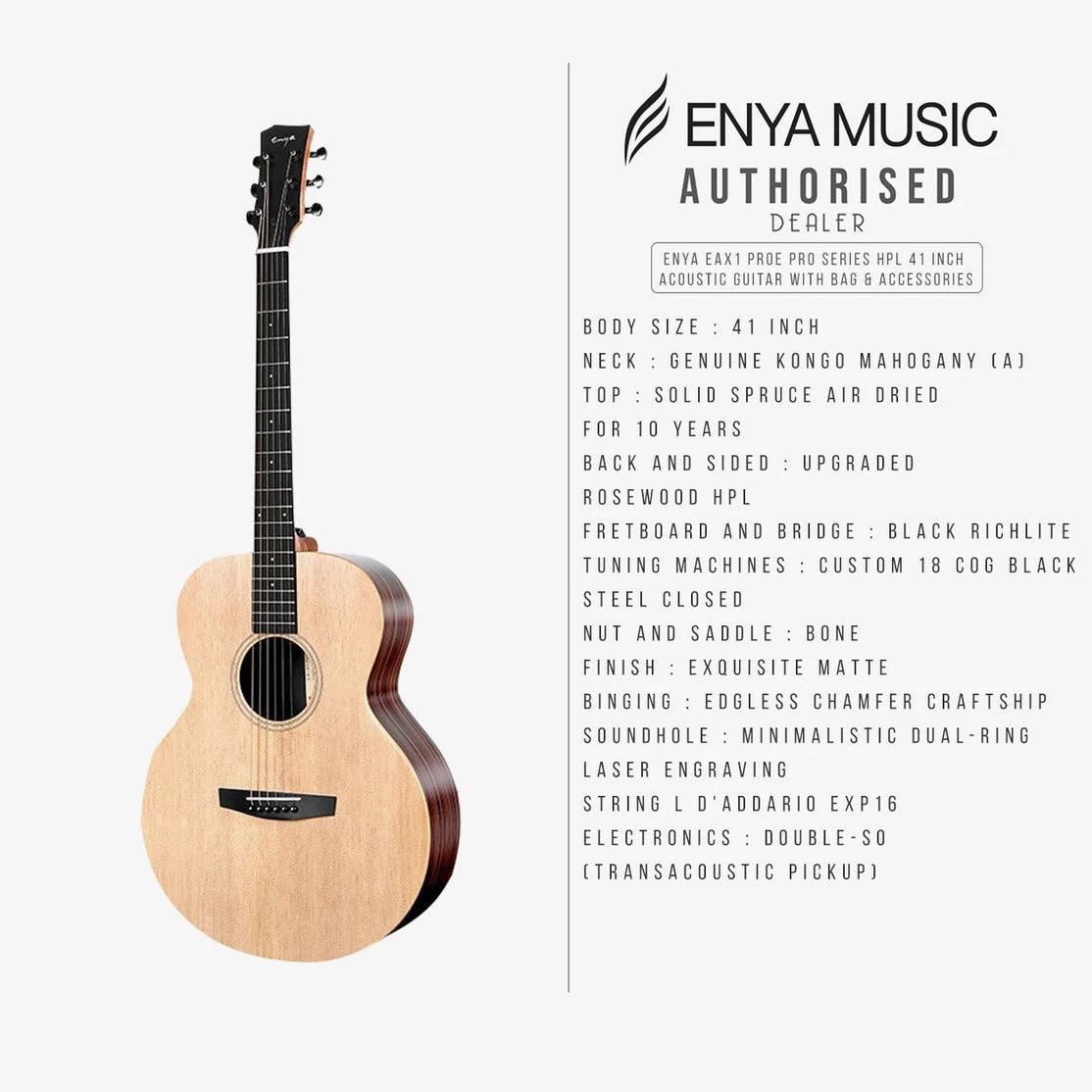 Đàn Guitar Acoustic Enya EA-X1 Pro EQ AcousticPlus - Size 41"-Mai Nguyên Music