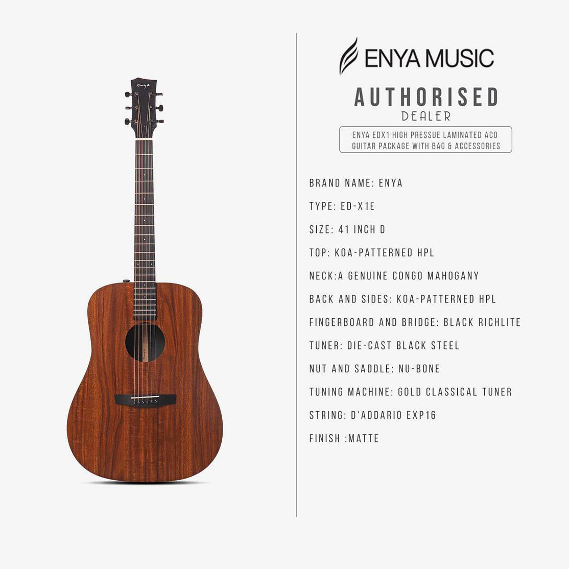 Đàn Guitar Acoustic Enya ED-X1 EQ - Size 41"-Mai Nguyên Music