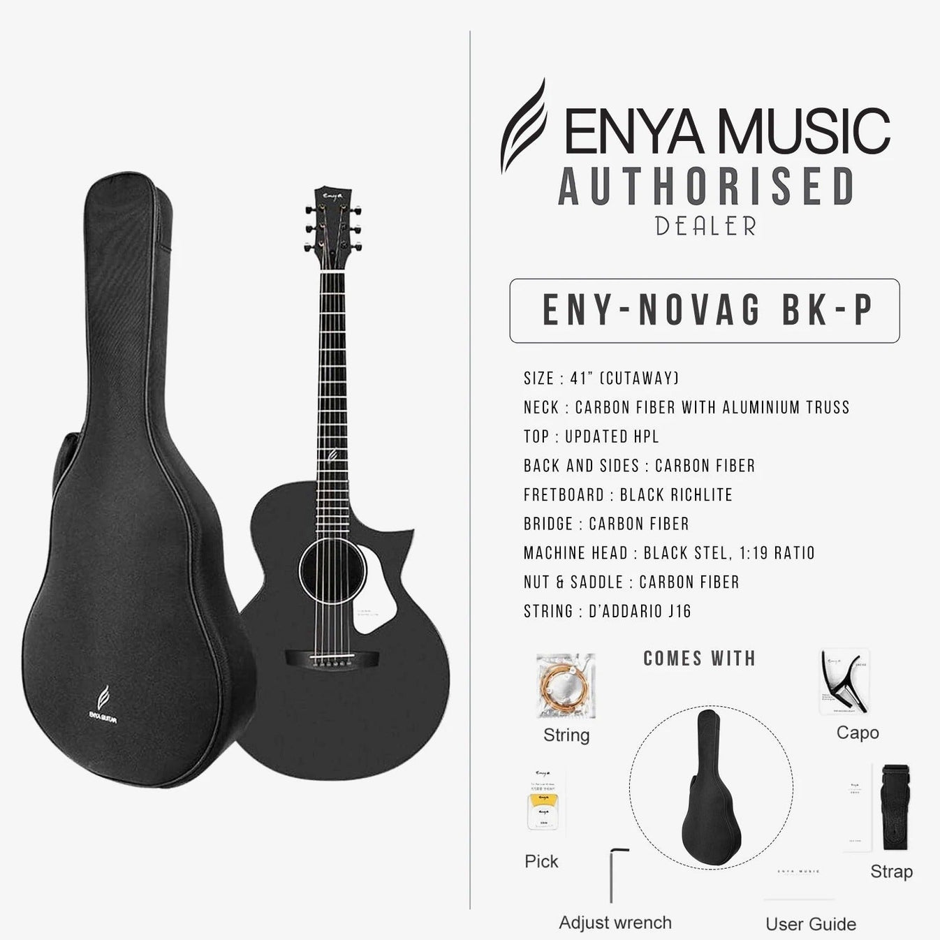 Đàn Guitar Acoustic Enya Nova G, Black-Mai Nguyên Music