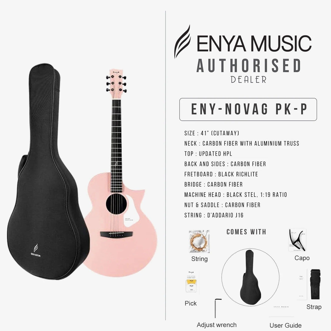 Đàn Guitar Acoustic Enya Nova G EQ, Pink-Mai Nguyên Music