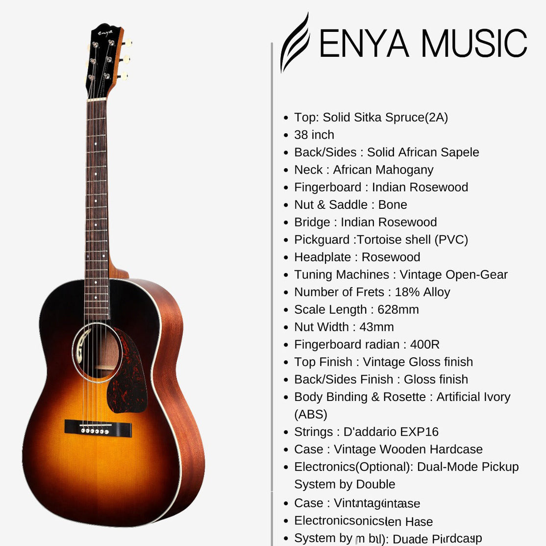 Đàn Guitar Acoustic Enya T-05B Parlor-Mai Nguyên Music