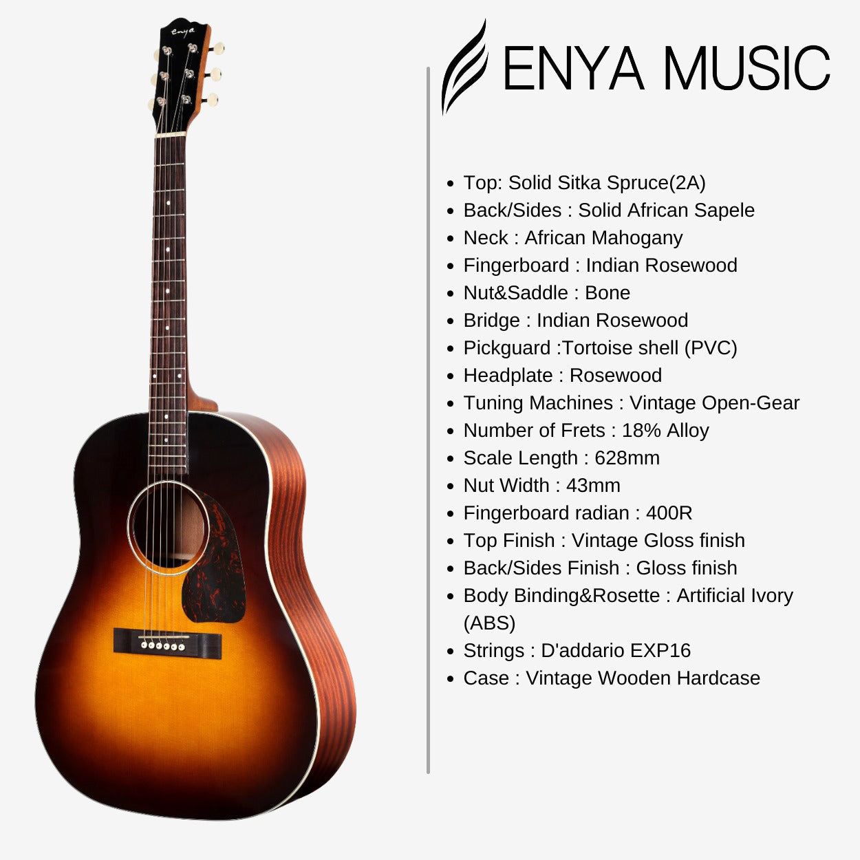 Đàn Guitar Acoustic Enya T-05J Dreadnought-Mai Nguyên Music