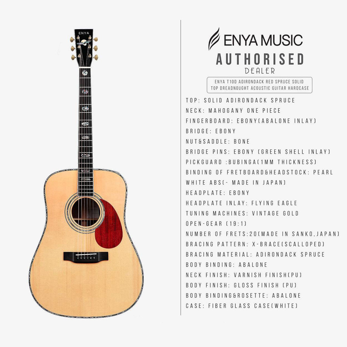 Đàn Guitar Acoustic Enya T-10D w/Case-Mai Nguyên Music