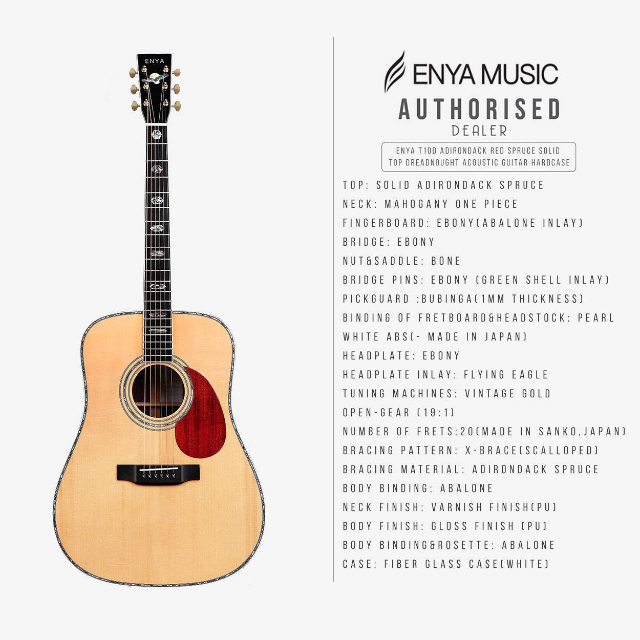 Đàn Guitar Acoustic Enya T-10DE w/Case-Mai Nguyên Music