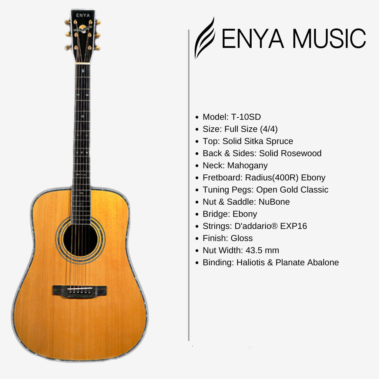 Đàn Guitar Acoustic Enya T-10SD-Mai Nguyên Music