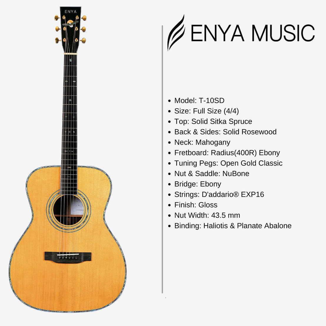 Đàn Guitar Acoustic Enya T-10SOM w/Case-Mai Nguyên Music
