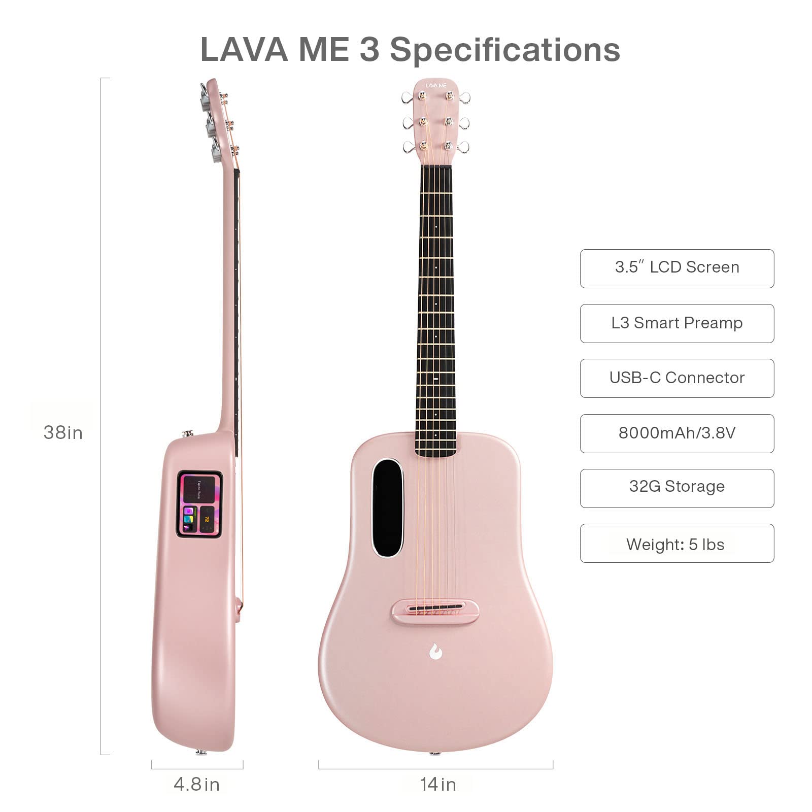 Đàn Guitar Acoustic LAVA ME 3 Size 38", Pink-Mai Nguyên Music
