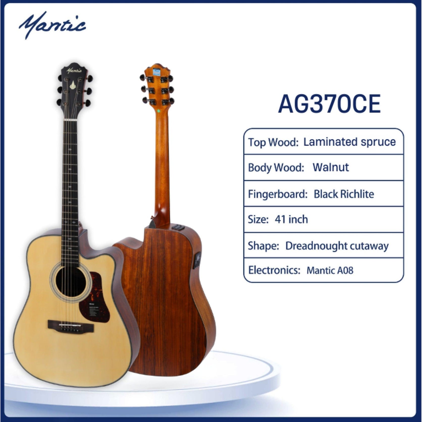 Đàn Guitar Acoustic Mantic AG-370CE-Mai Nguyên Music