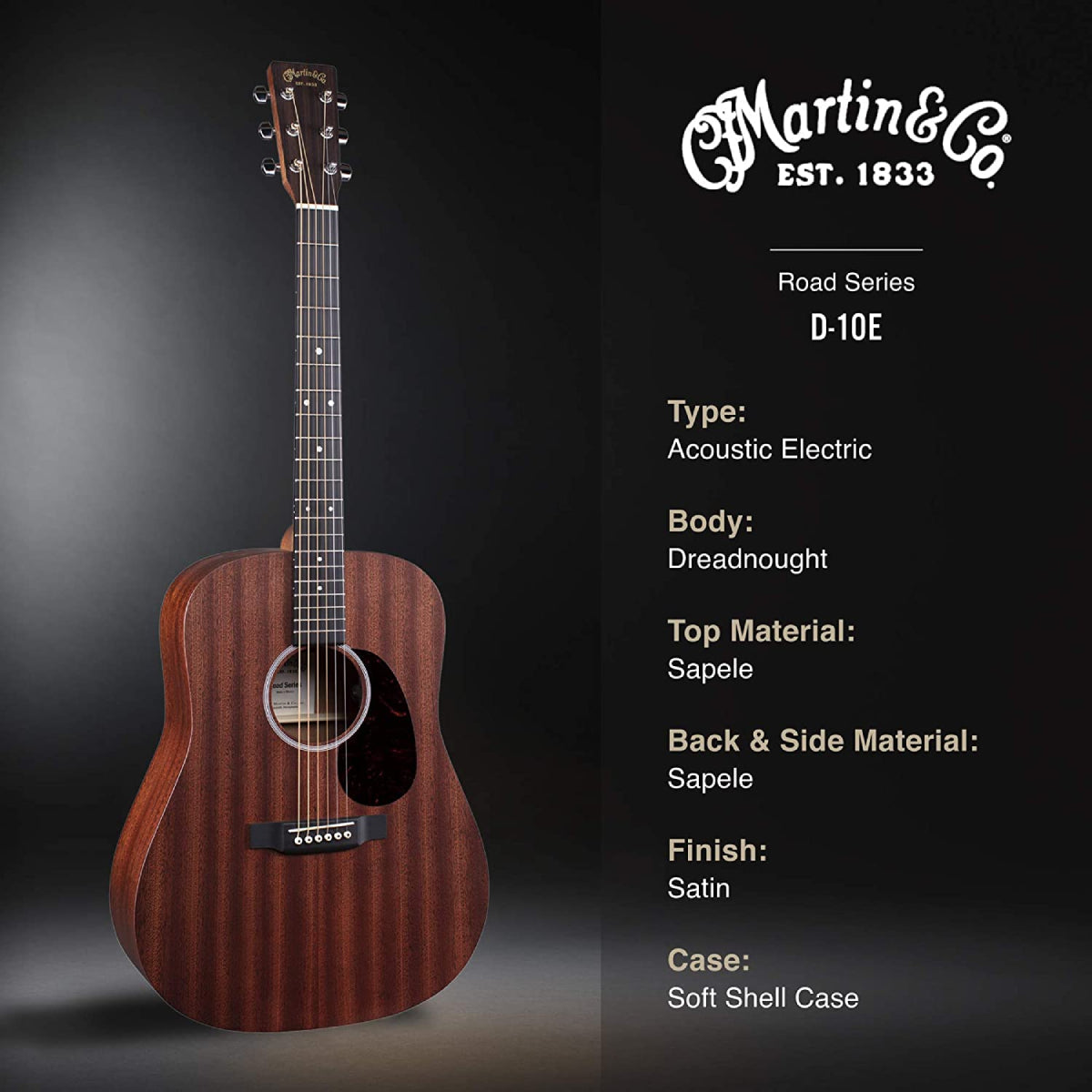 Đàn Guitar Acoustic Martin D-10E Sapele Road Series w/Soft Case-Mai Nguyên Music