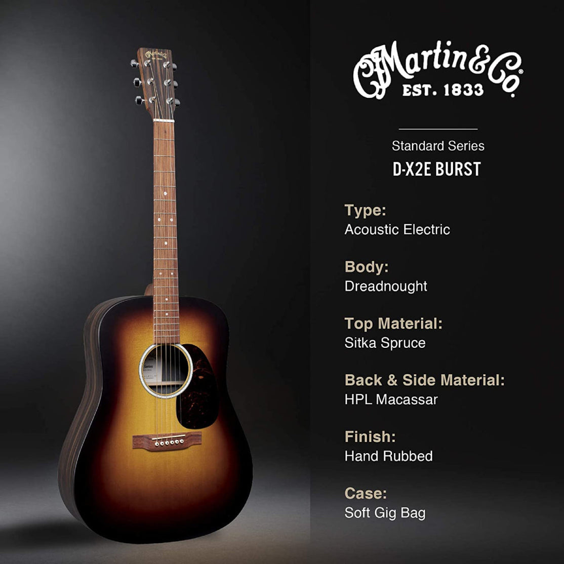 Đàn Guitar Acoustic Martin D-X2E Burst X Series w/Bag-Mai Nguyên Music