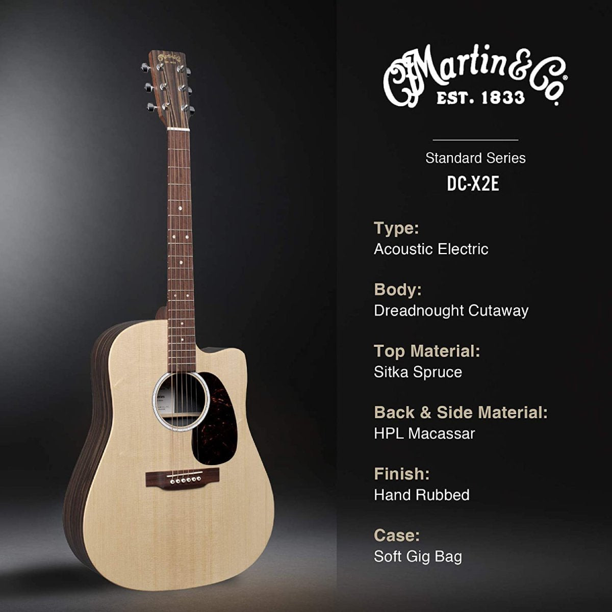 Đàn Guitar Acoustic Martin DC-X2E Macassar X Series w/Bag-Mai Nguyên Music