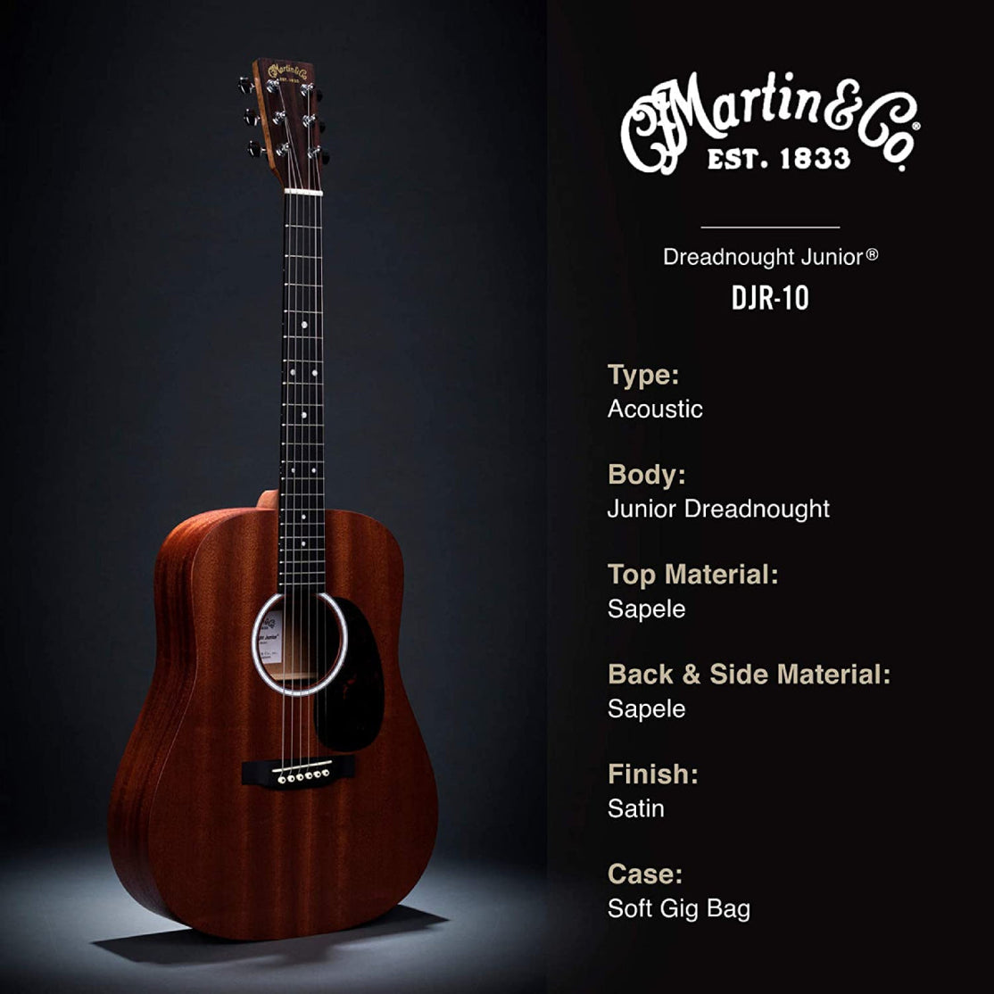Đàn Guitar Acoustic Martin DJr-10 Sapele Junior Series w/Bag-Mai Nguyên Music