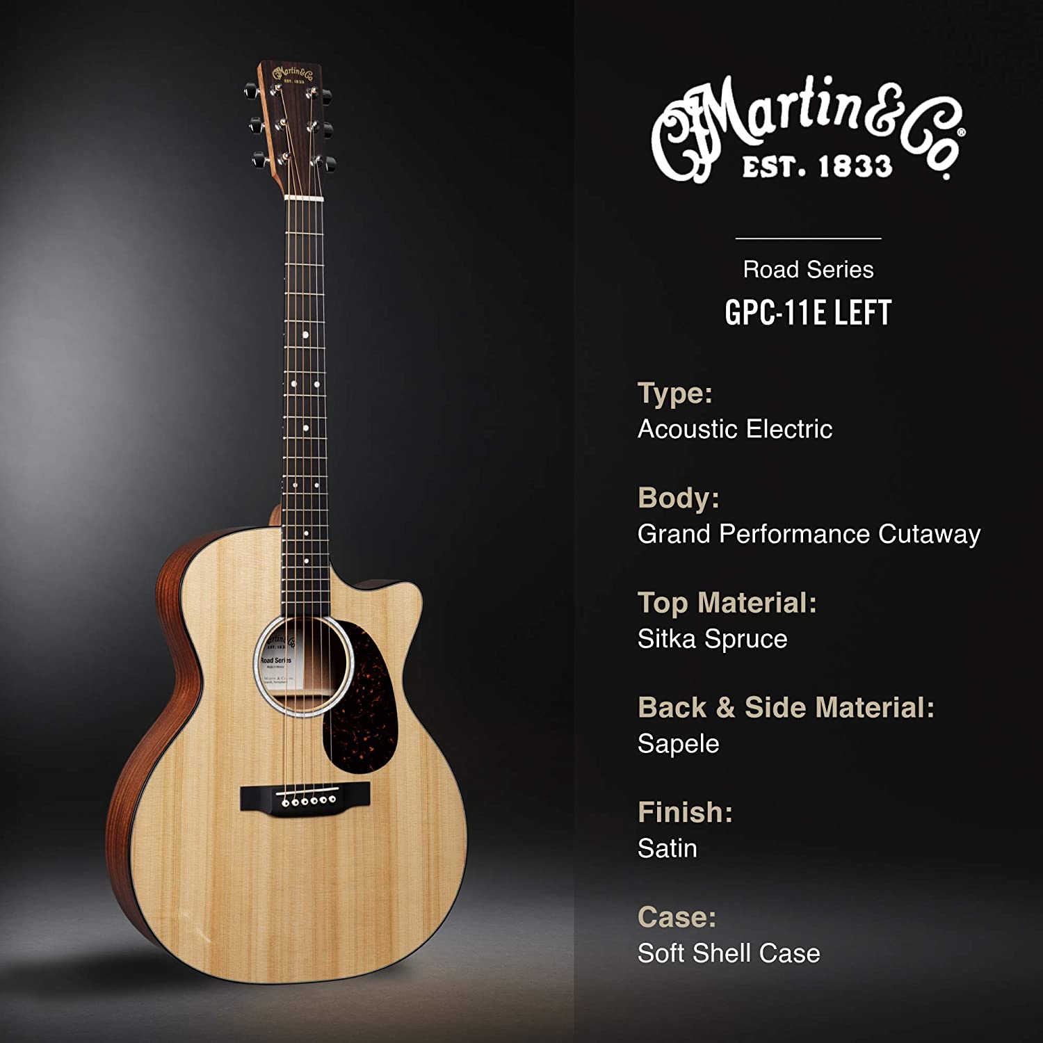 Đàn Guitar Acoustic Martin GPC-11E Sitka Spruce Road Series w/Soft Case-Mai Nguyên Music