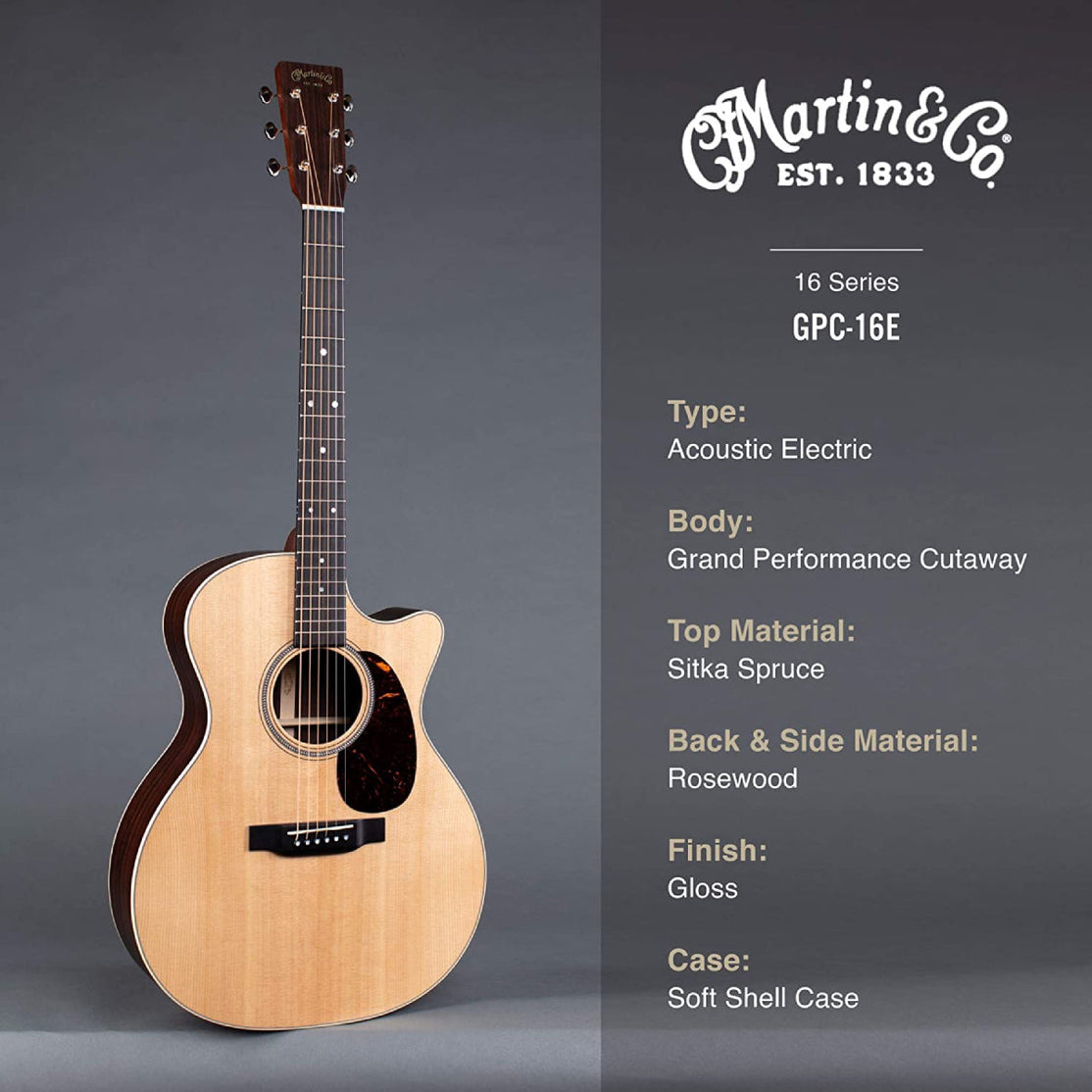 Đàn Guitar Acoustic Martin GPC-16E Rosewood 16 Series w/Soft Case-Mai Nguyên Music