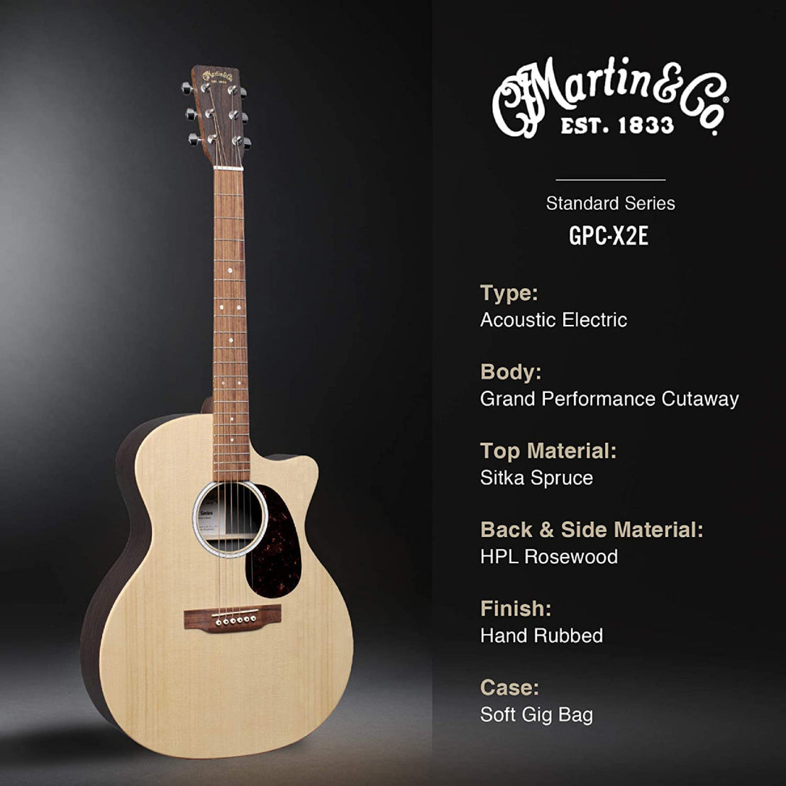 Đàn Guitar Acoustic Martin GPC-X2E Rosewood X Series w/Bag-Mai Nguyên Music