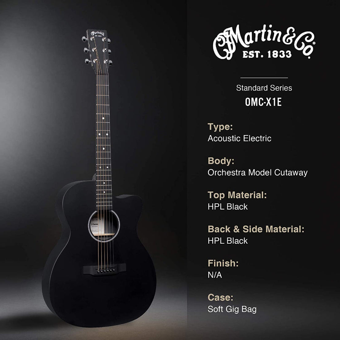 Đàn Guitar Acoustic Martin OMC-X1E Jett Black X Series w/Bag-Mai Nguyên Music