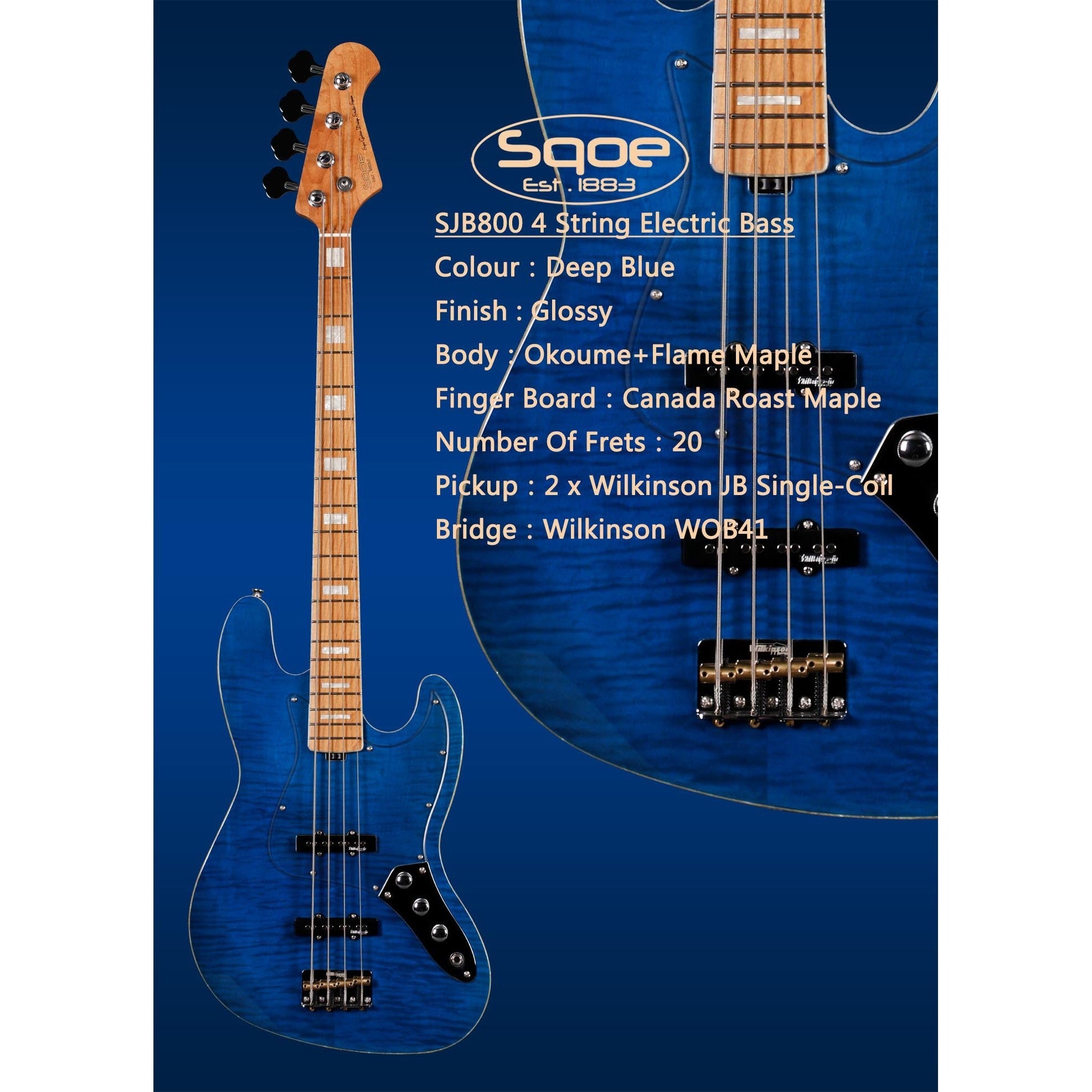 Đàn Guitar Bass 4-dây Sqoe SJB-800 SS, Maple Finngerboard-Mai Nguyên Music