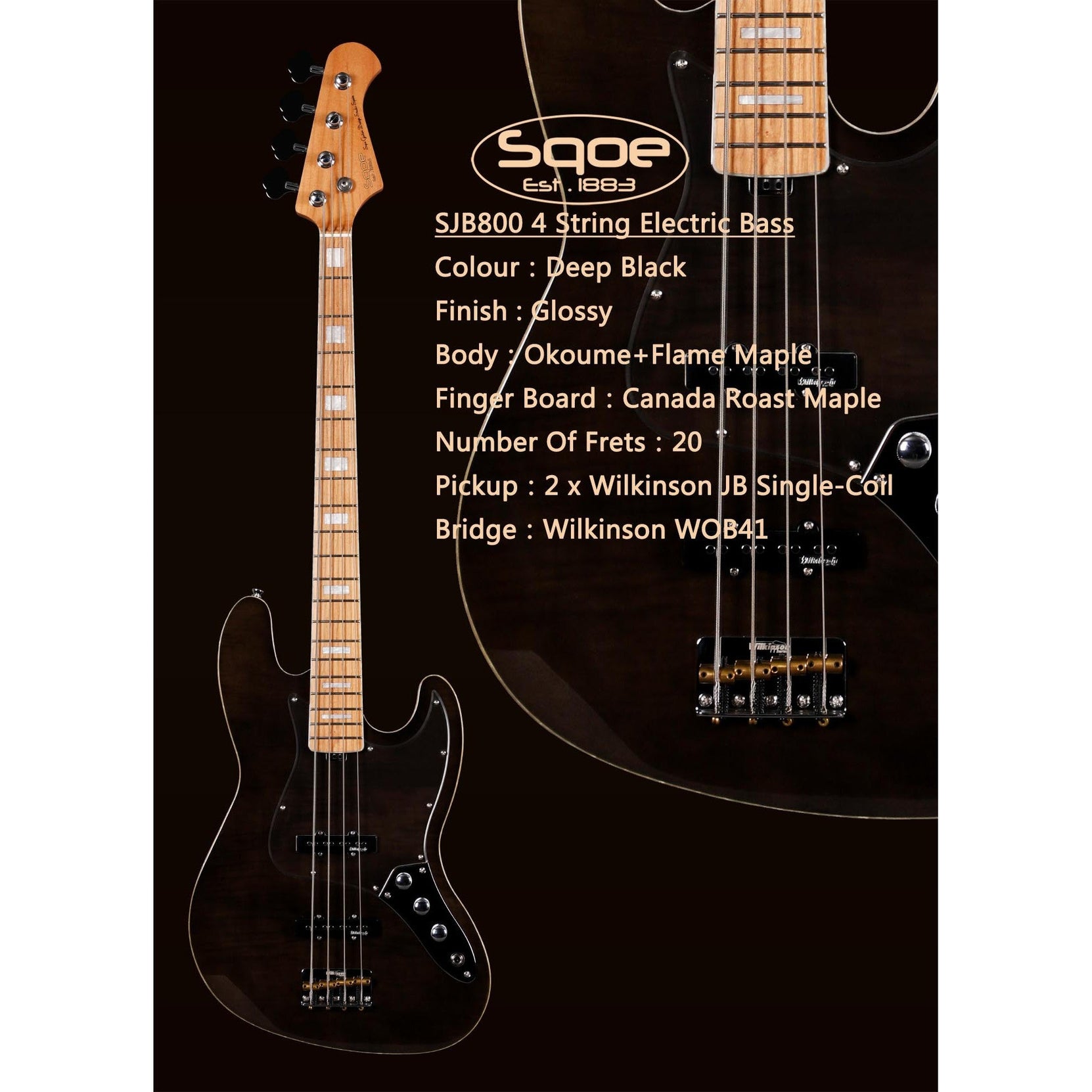 Đàn Guitar Bass 4-dây Sqoe SJB-800 SS, Maple Finngerboard-Mai Nguyên Music