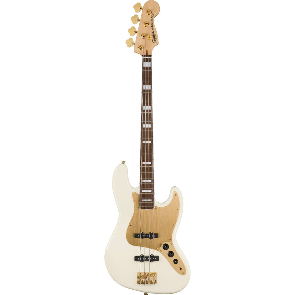 Đàn Guitar Bass 4-dây Squier 40th Anniversary Jazz Bass Gold Edition, LRL FB, Olympic White-Mai Nguyên Music