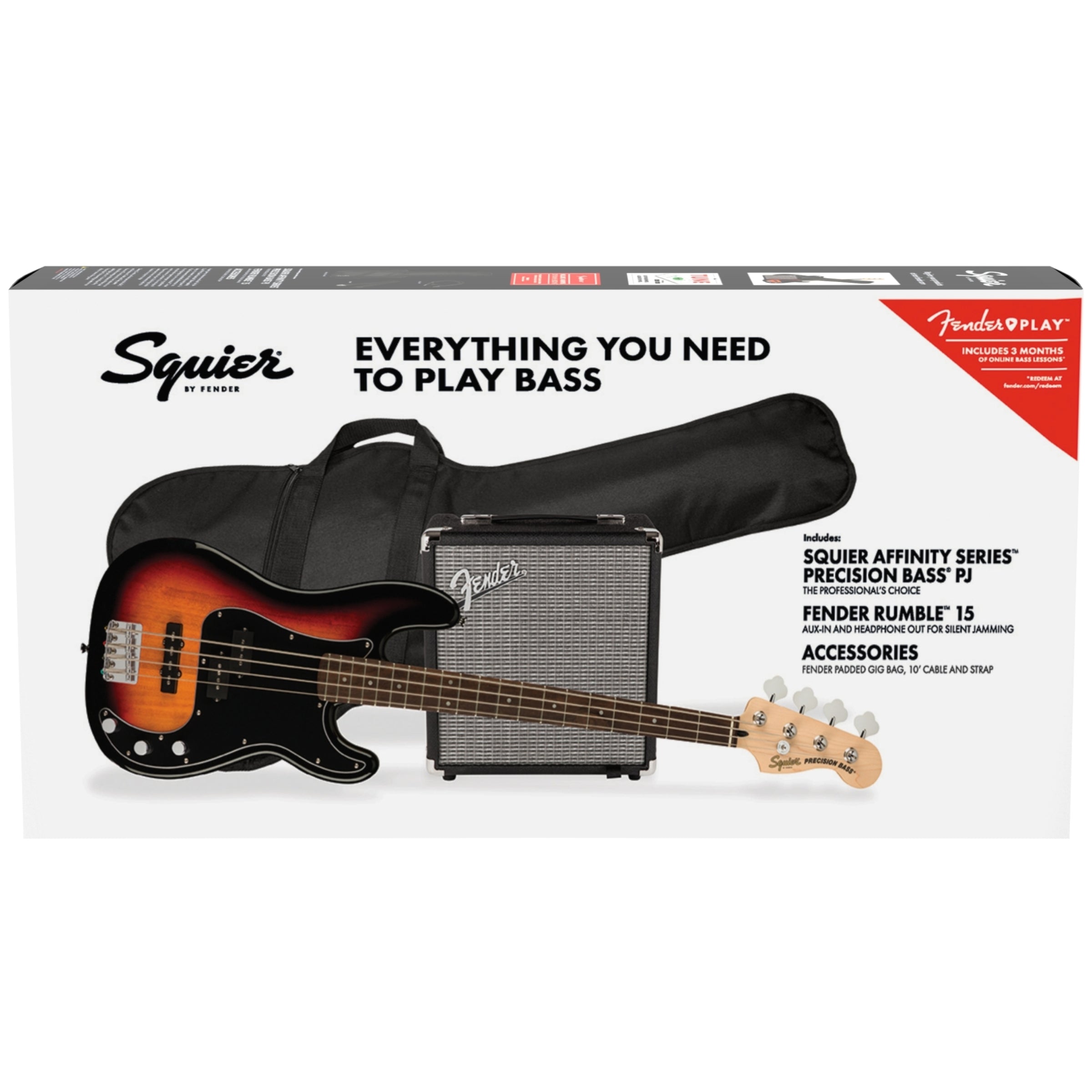Đàn Guitar Bass Squier Affinity Series Precision Bass PJ Pack, LRL FB, 3-Color Sunburst-Mai Nguyên Music