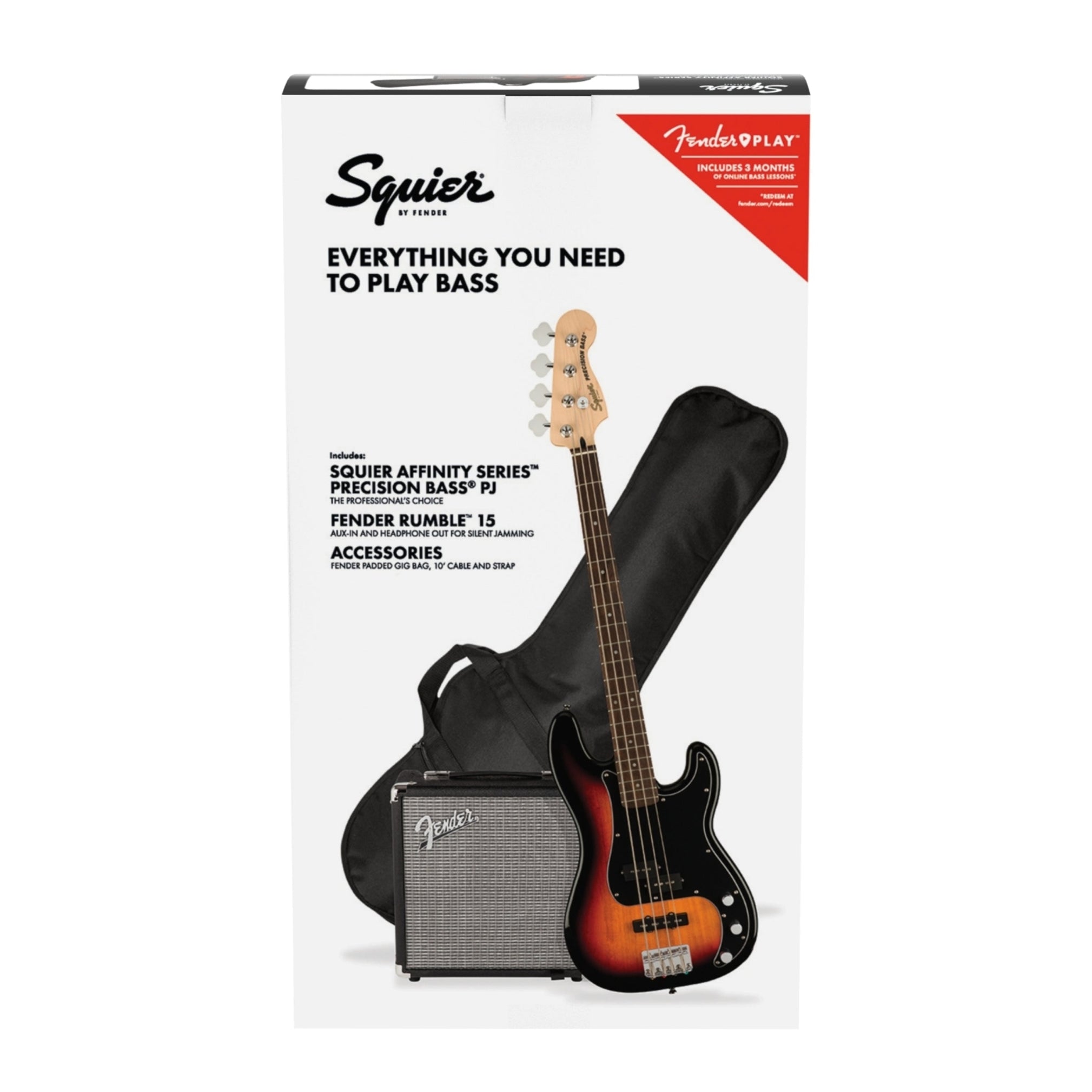 Đàn Guitar Bass Squier Affinity Series Precision Bass PJ Pack, LRL FB, 3-Color Sunburst-Mai Nguyên Music