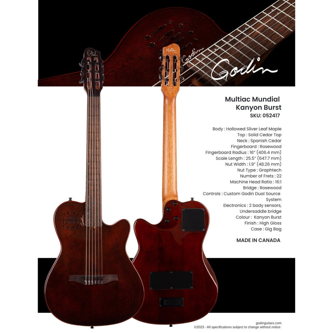 Đàn Guitar Silent Classic Godin Multiac Mundial-Mai Nguyên Music