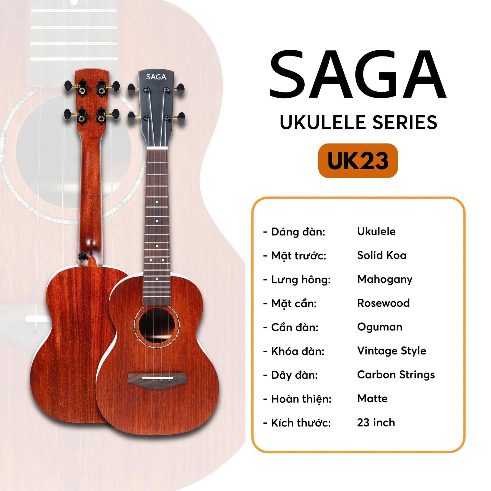 Đàn Ukulele Concert Saga UK23-Mai Nguyên Music