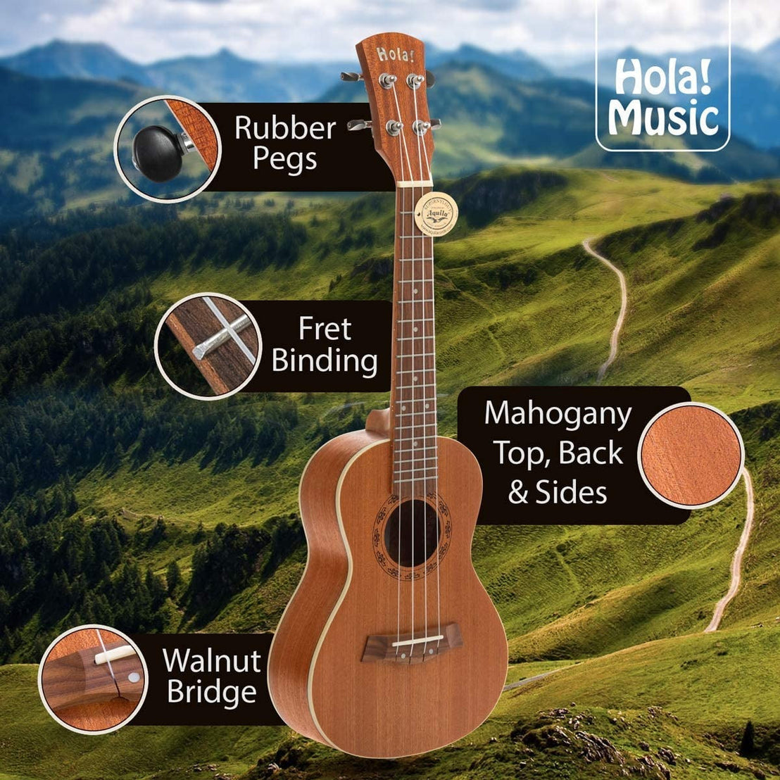 Đàn Ukulele Hola Deluxe Series Concert, Mahogany-Mai Nguyên Music