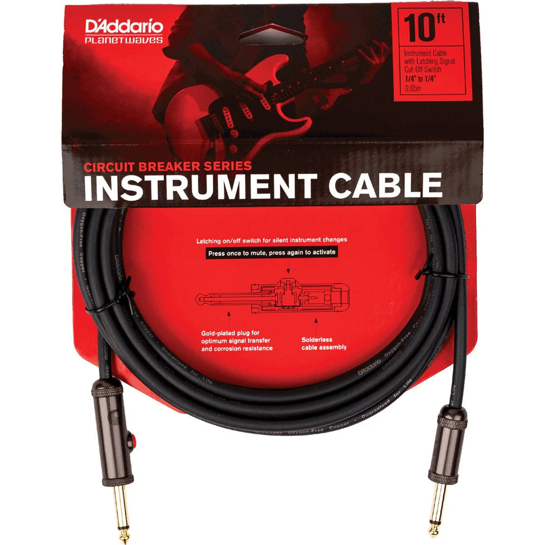 Dây Cáp Kết Nối D'Addario PW-AGL-10 Circuit Breaker Latching Instrument, Straight 10ft-Mai Nguyên Music