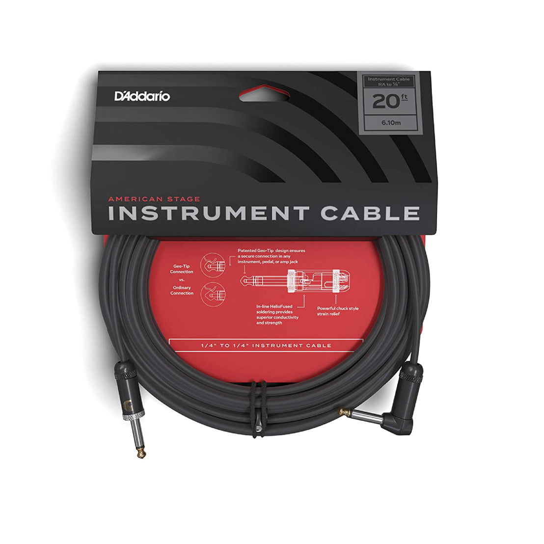 Dây Cáp Kết Nối D'Addario PW-AMSGRA-20 American Stage Instrument, Right to Straight, 20 feet-Mai Nguyên Music