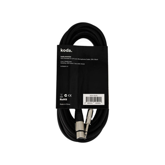 Dây Cáp Kết Nối Koda Essential XLR (Female) to 1/4inch Microphone, 20ft, Black-Mai Nguyên Music