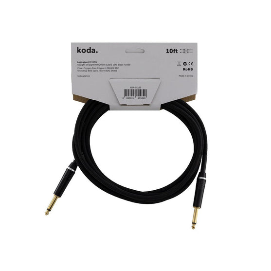Dây Cáp Kết Nối Koda Plus KIC10TW Straight-Straight Instrument, 10ft, Black Tweed-Mai Nguyên Music
