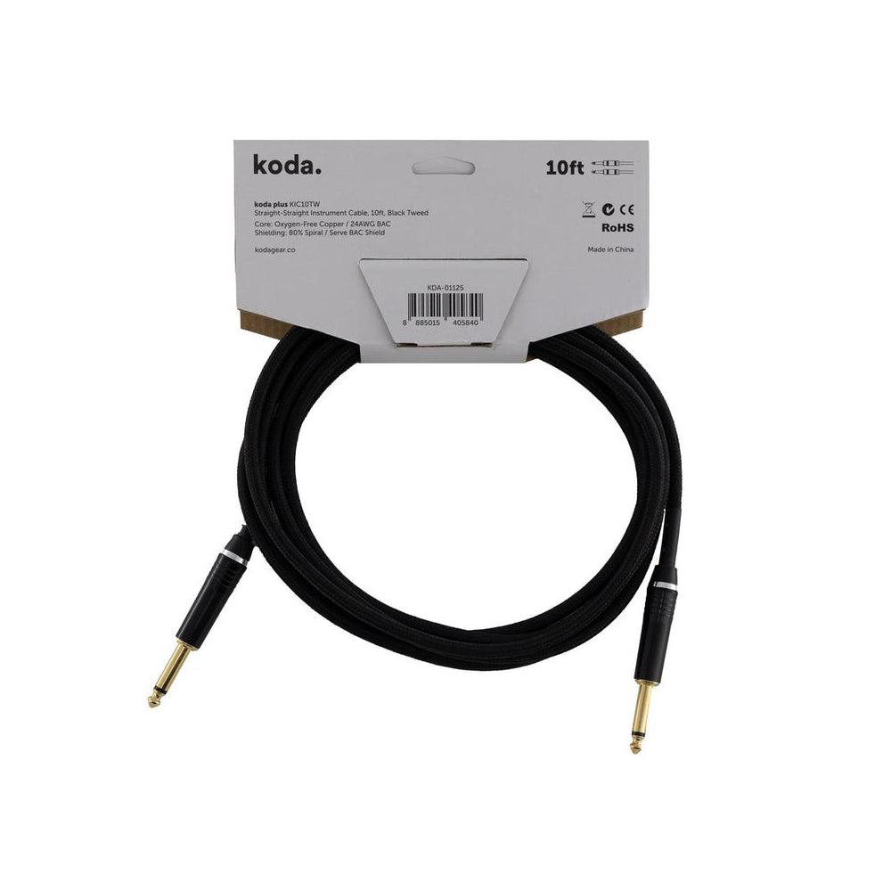 Dây Cáp Kết Nối Koda Plus KIC10TW Straight-Straight Instrument, 10ft, Black Tweed-Mai Nguyên Music