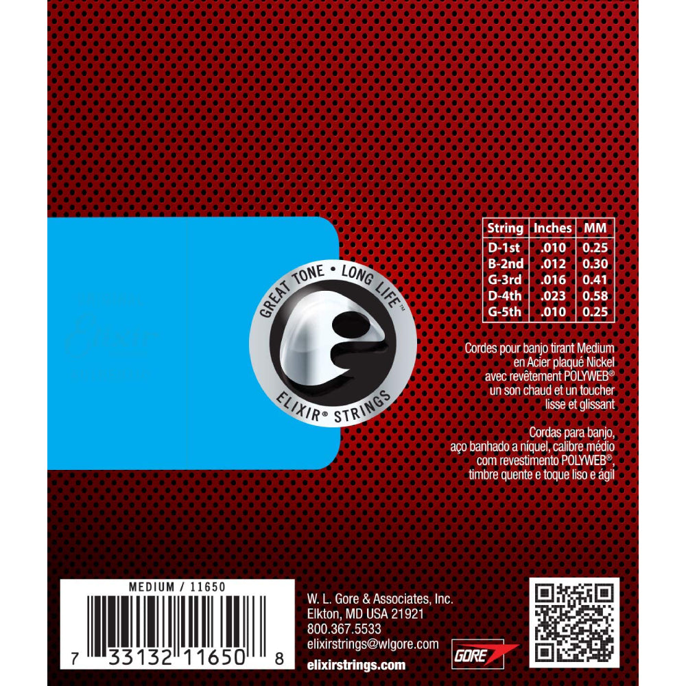 Dây Đàn Elixir 11650 Polyweb Banjo Strings 10-23-Mai Nguyên Music