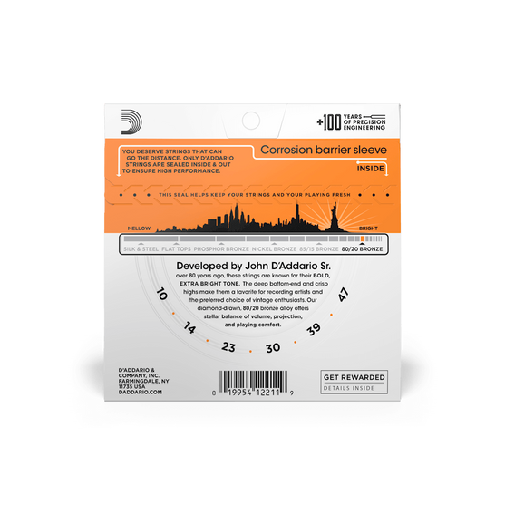 Dây Đàn Guitar Acoustic D'Addario EJ10 80/20 Bronze, Extra Light, 10-47-Mai Nguyên Music