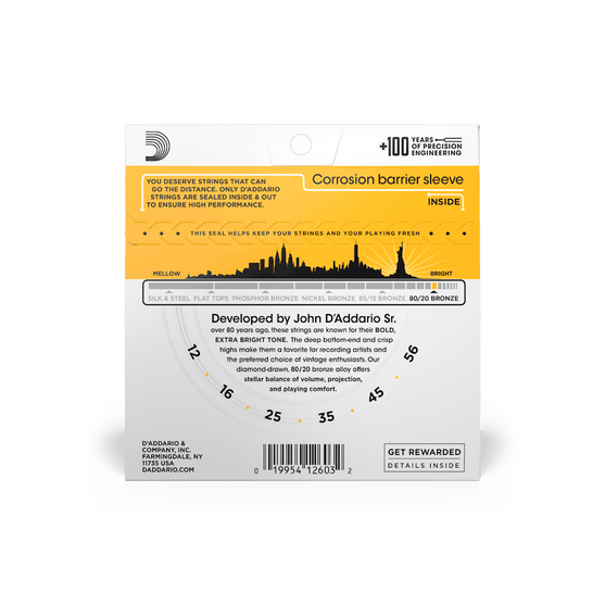 Dây Đàn Guitar Acoustic D'Addario EJ14 80/20 Bronze, Light Top/Medium Bottom/Bluegrass, 12-56-Mai Nguyên Music