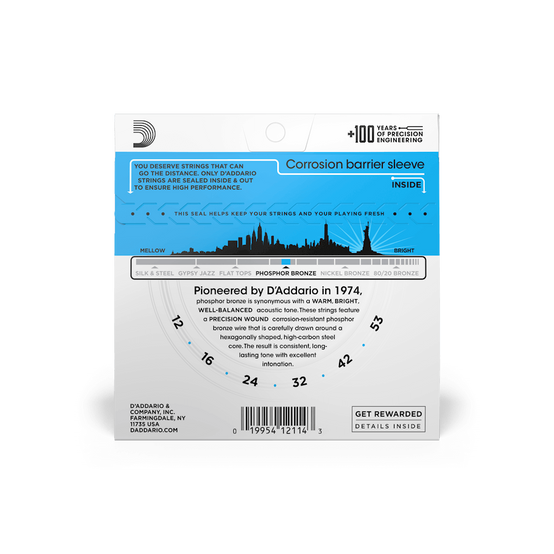 Dây Đàn Guitar Acoustic D'Addario EJ16 Phosphor Bronze, Light, 12-53-Mai Nguyên Music