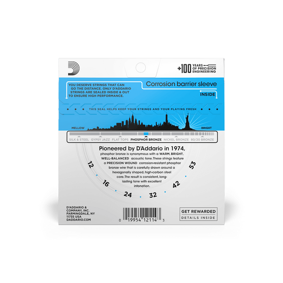 Dây Đàn Guitar Acoustic D'Addario EJ16 Phosphor Bronze, Light, 12-53-Mai Nguyên Music