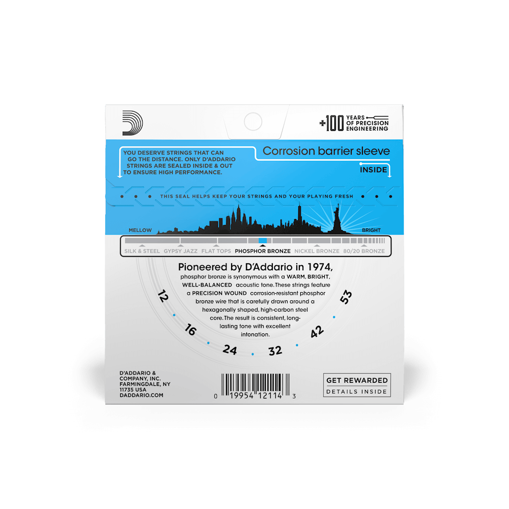 Dây Đàn Guitar Acoustic D'Addario EJ16 Phosphor Bronze, Light, 12-53-Mai Nguyên Music