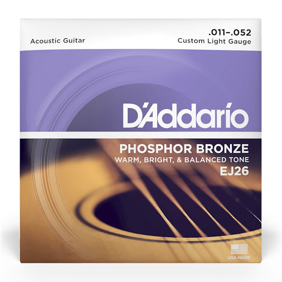 Dây Đàn Guitar Acoustic D'Addario EJ26-E Phosphor Bronze, Custom Light 1st, 11-52, Extra 1st-Mai Nguyên Music