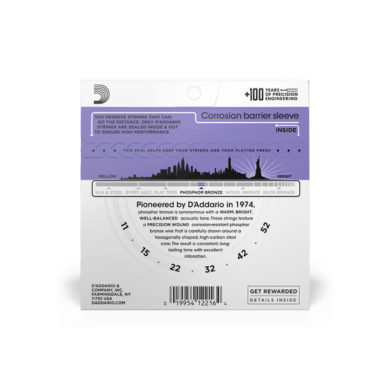 Dây Đàn Guitar Acoustic D'Addario EJ26 Phosphor Bronze, Custom Light, 11-52-Mai Nguyên Music
