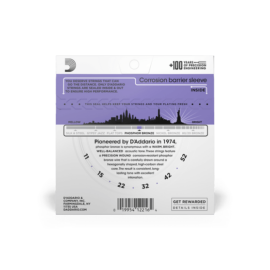 Dây Đàn Guitar Acoustic D'Addario EJ26 Phosphor Bronze, Custom Light, 11-52-Mai Nguyên Music